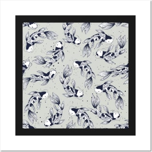 Koi fishes - Japanese carps. Grey and navy blue Posters and Art